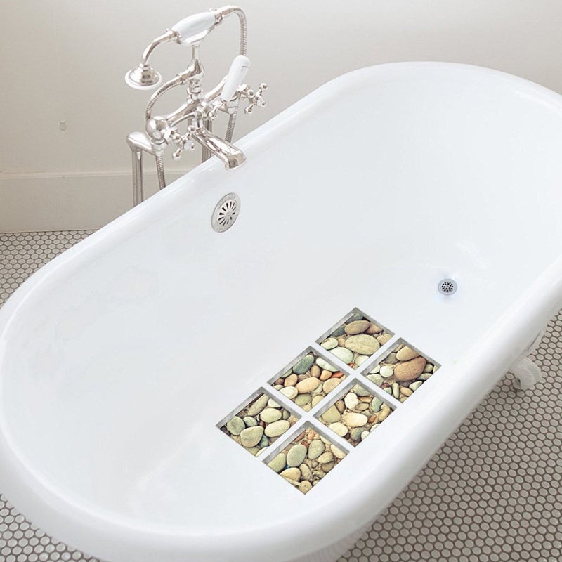 ChezMax Bath Treads Stickers Cobblestone Pattern Square 3D Adhesive Anti Slip Tub Tattoos Safety Decals Mat Waterproof Shower Tub Sticker Bathtub Appliques for Bath Pools Home Decor 6 Pcs 5.9" X 5.9" - Image 4